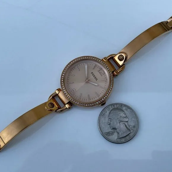 Fossil Ladies Watch GEORGIA Gold Tone Analog Crystals Accent Bezel Wrist Watch - Picture 7 of 12